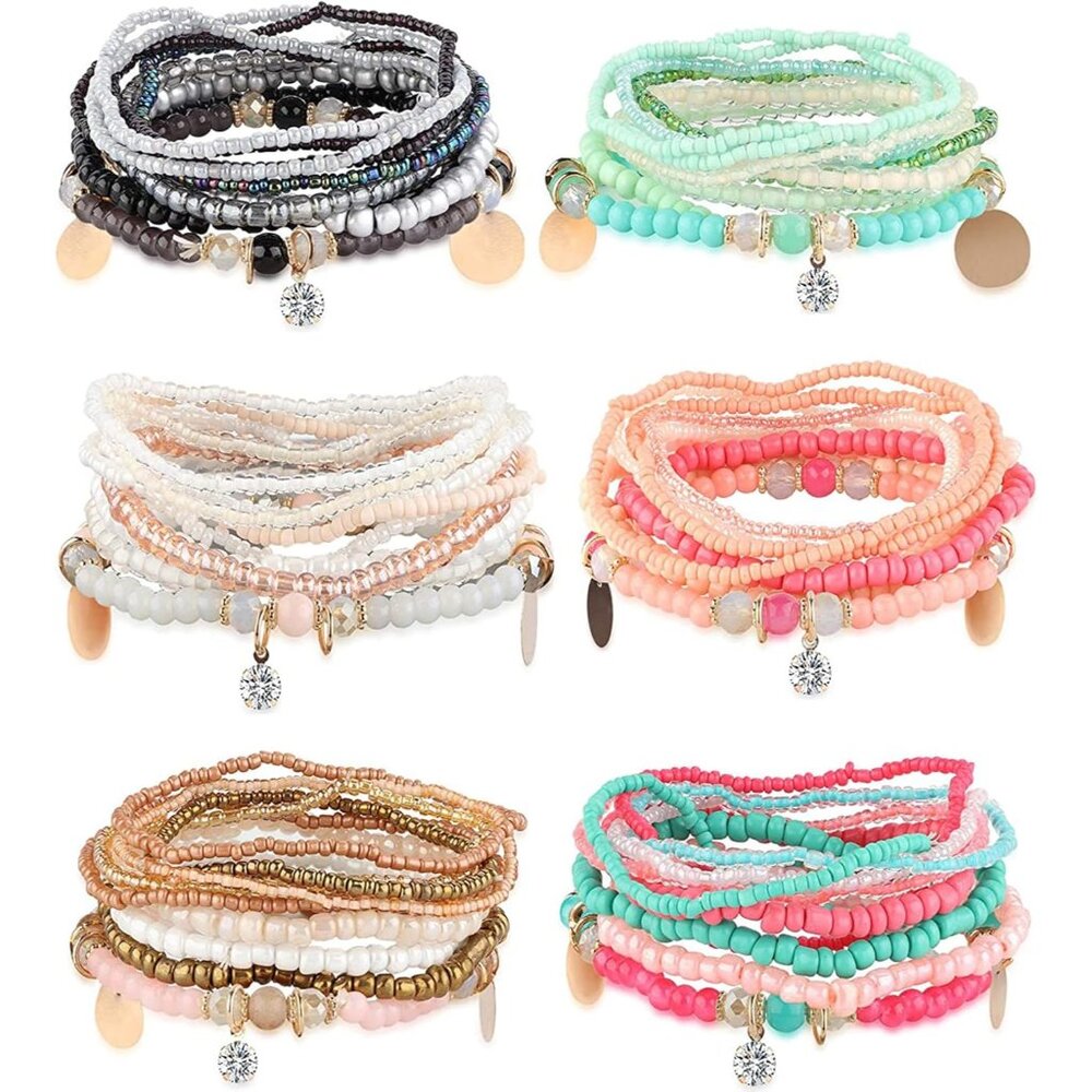 6sets Boho Bead Bracelets Set Multilayered Stacka… - image 1